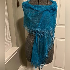 Cindy and Wendy Lightweight Soft Leaf Lace Fringes Scarf shawl for Women Teal